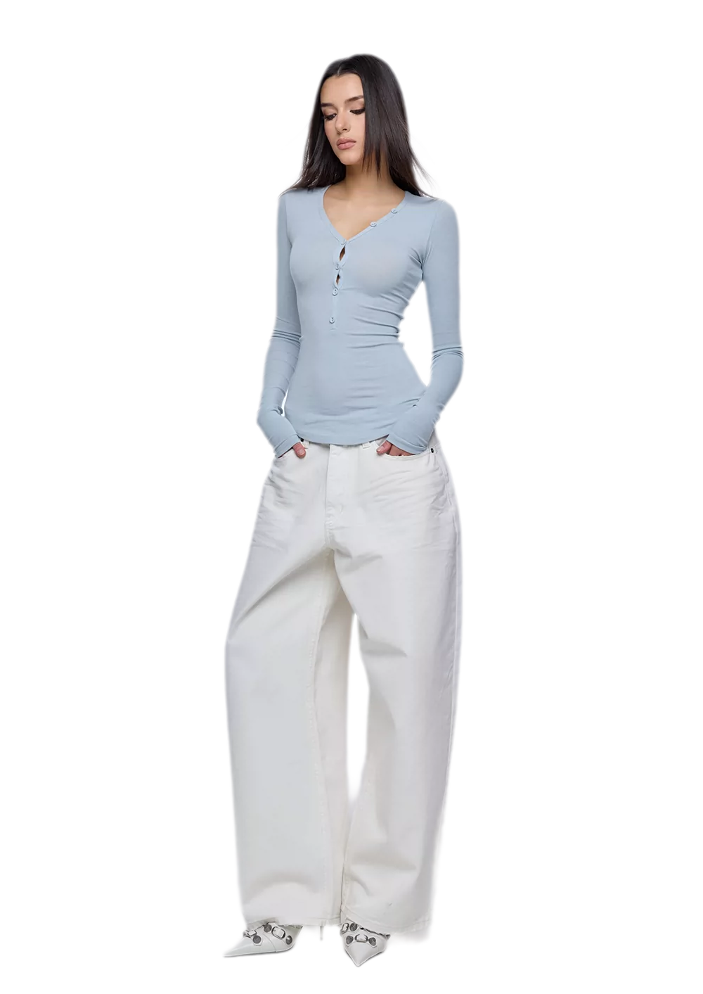 Slim V-Neck Knit Top