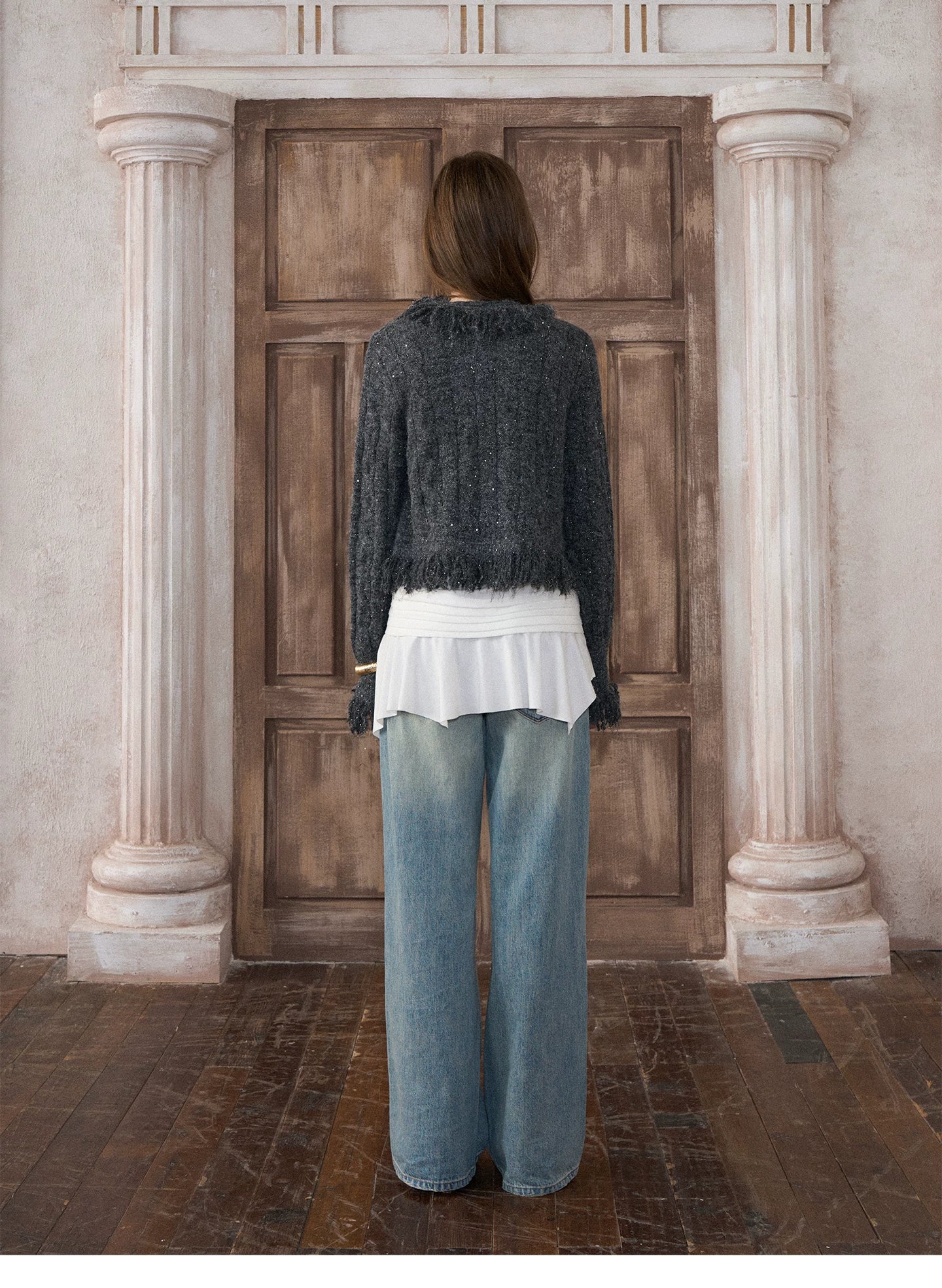 Sequined Fringe Knit Cardigan