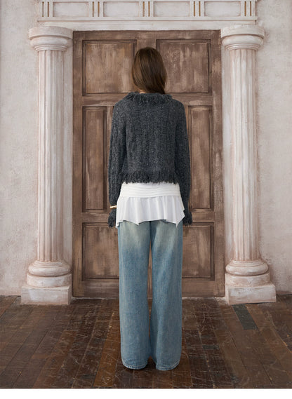 Sequined Fringe Knit Cardigan