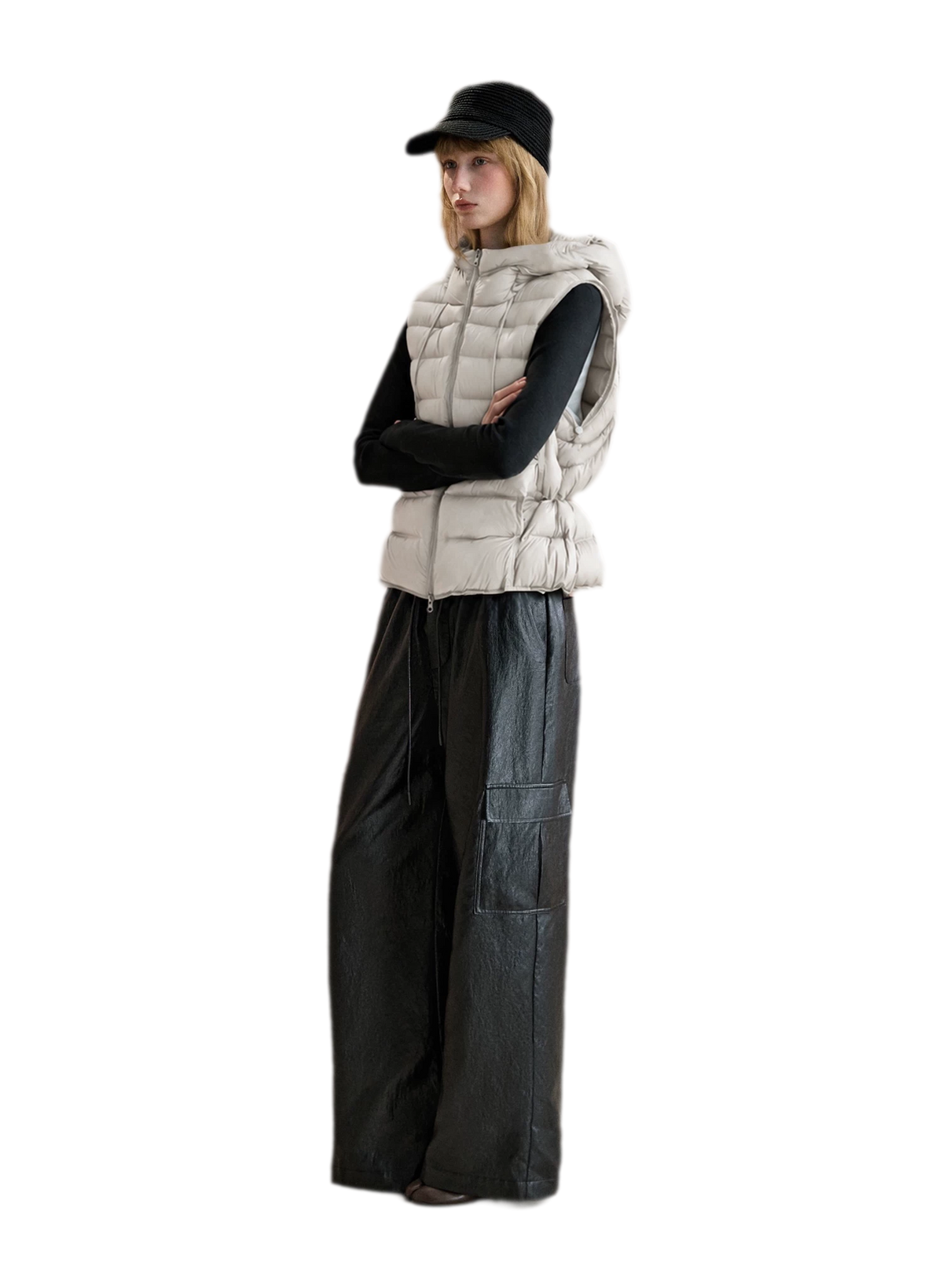 Cropped Hooded Duck-Down Vest