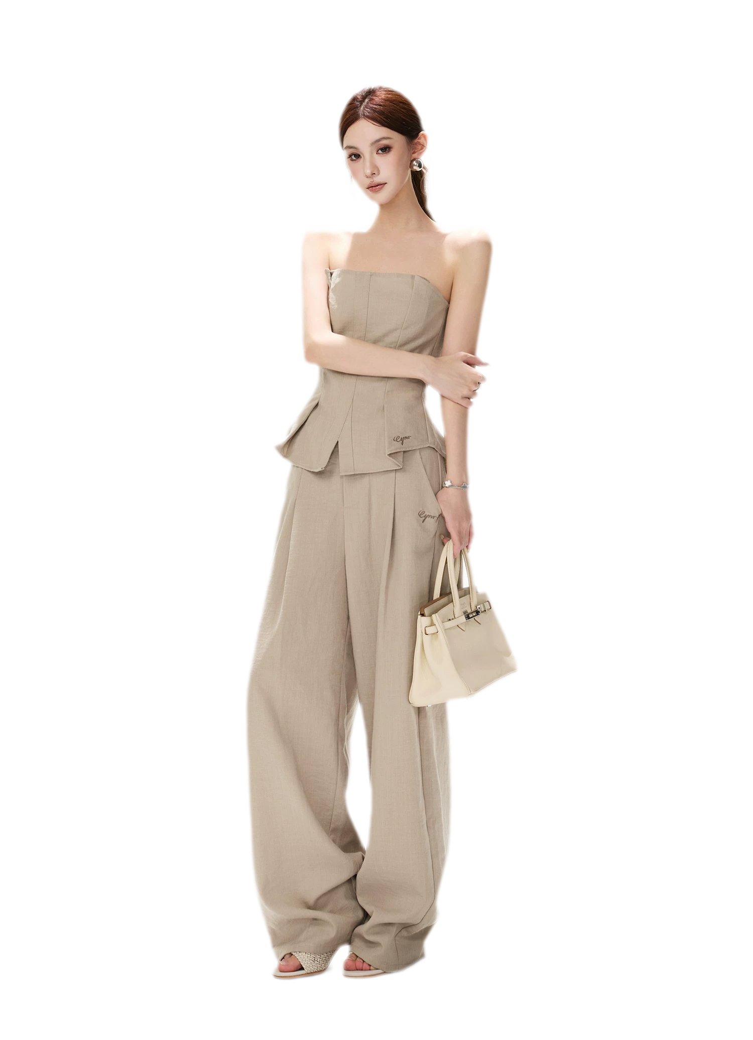 Pleated Ruffle Bustier Trouser Set