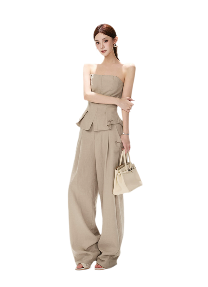 Pleated Ruffle Bustier Trouser Set
