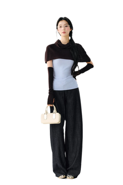 Detachable Knit Cape Set