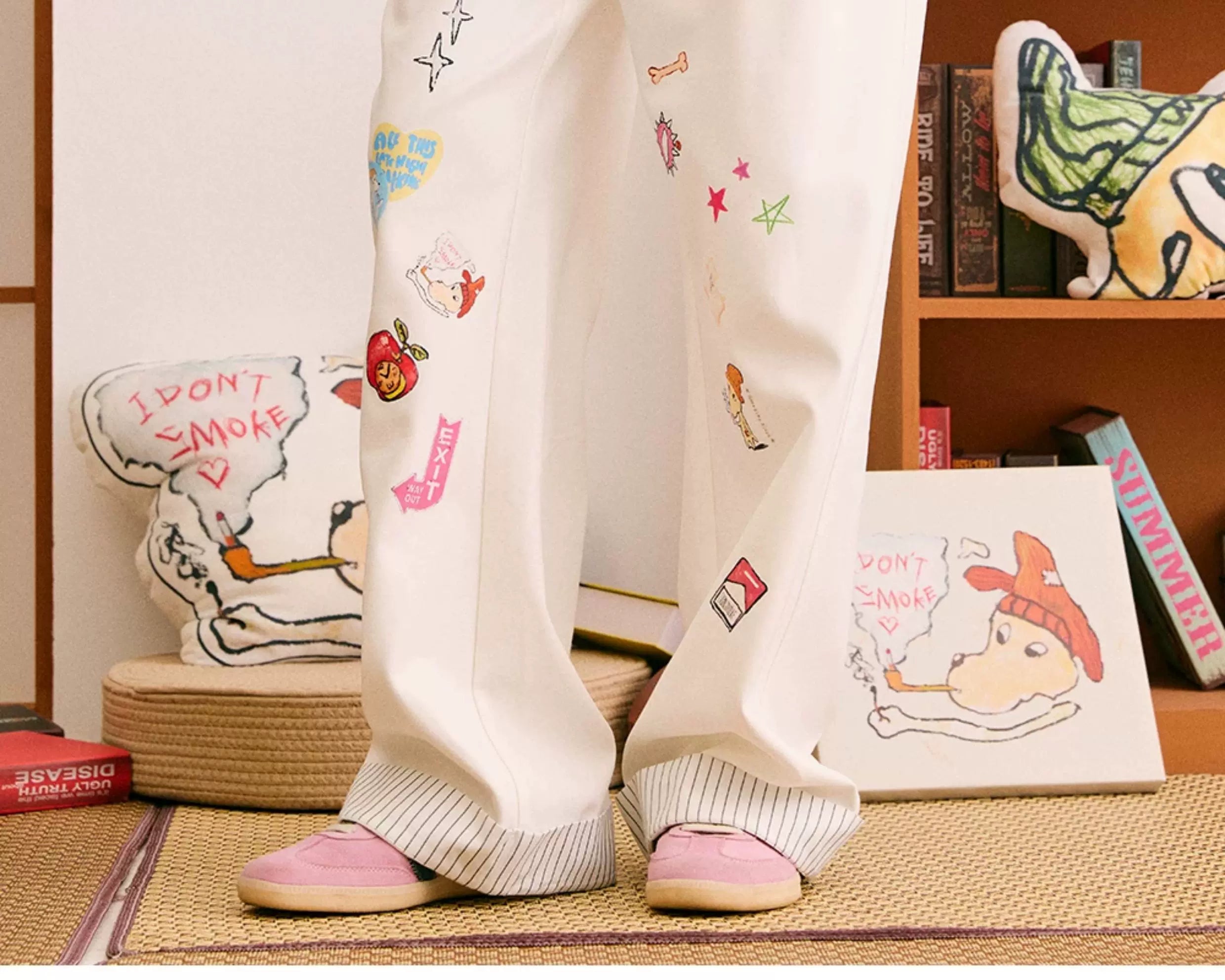 Cute Dog Sticker Cuffed Pants