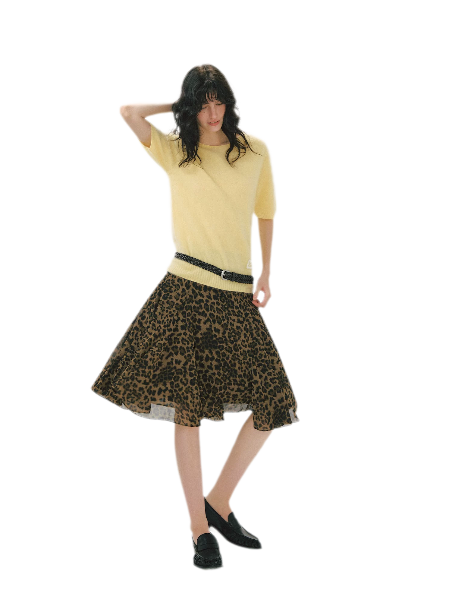 Flowing Leopard Print Midi Skirt