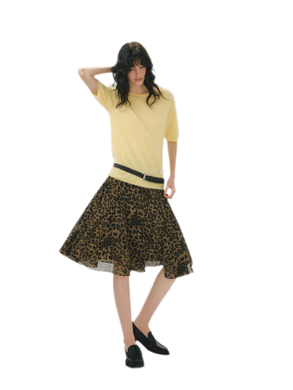 Flowing Leopard Print Midi Skirt