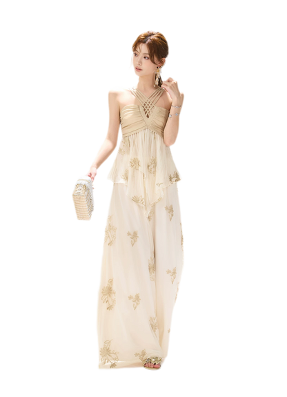 Embroidered Chiffon Halter Set