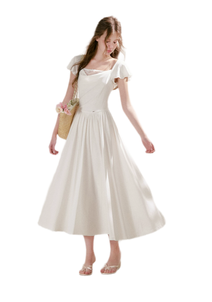 Lace Insert Flutter Sleeve Dress