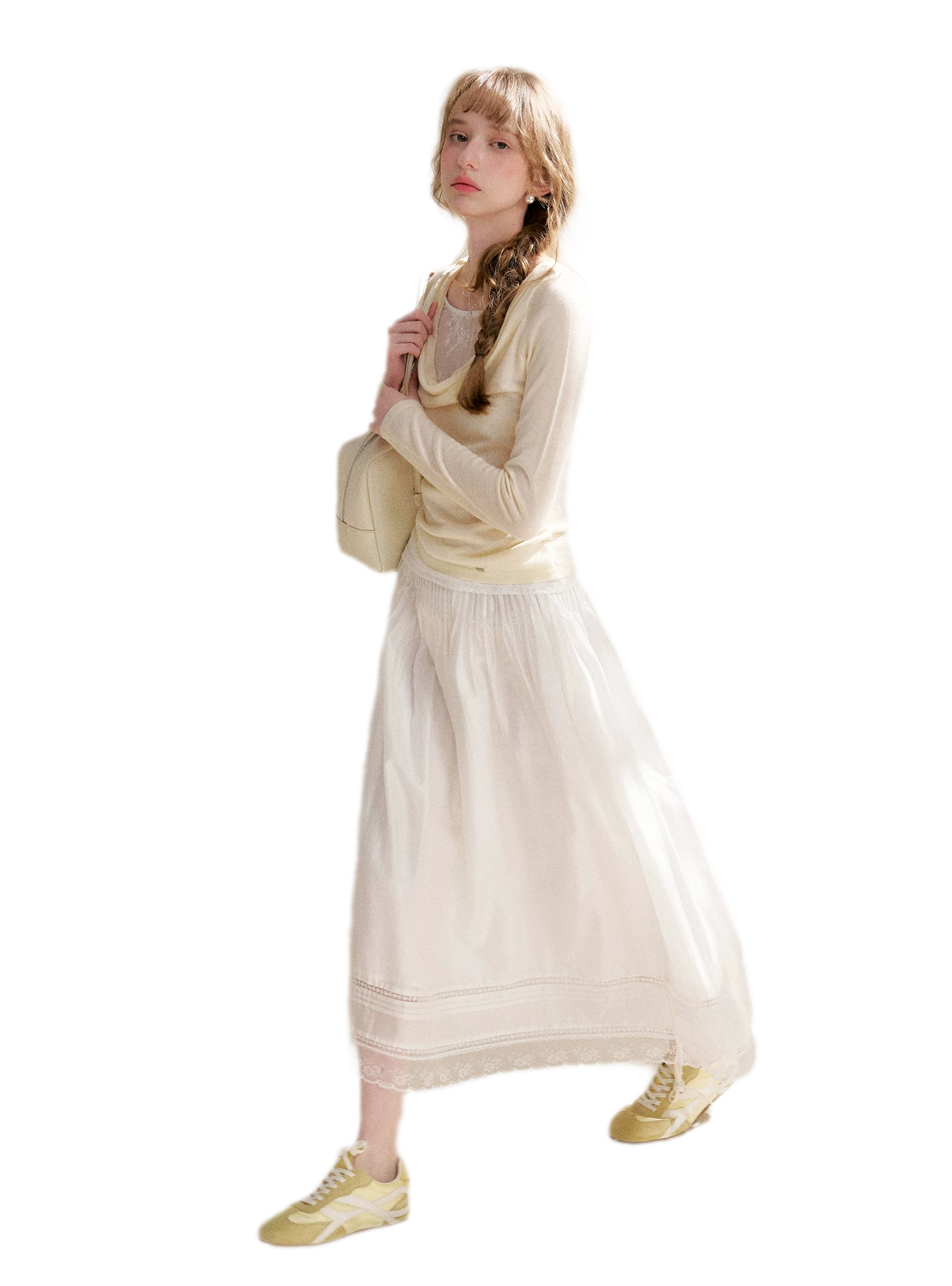 Lyocell Lace Pleated Skirt