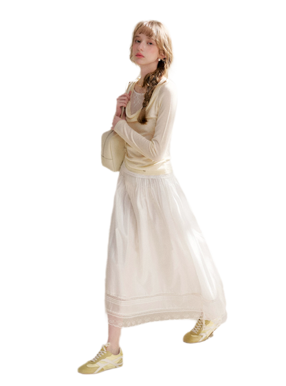 Lyocell Lace Pleated Skirt