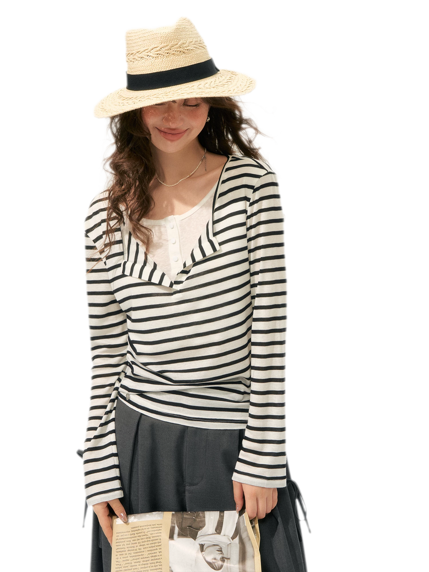 Layered Striped Knit T-Shirt