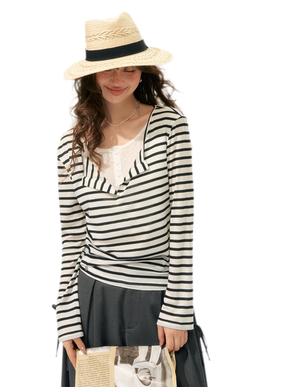 Layered Striped Knit T-Shirt