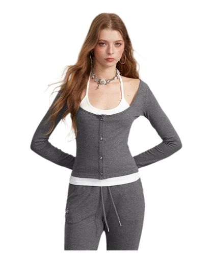 Contrast Tie Layered Pants Set