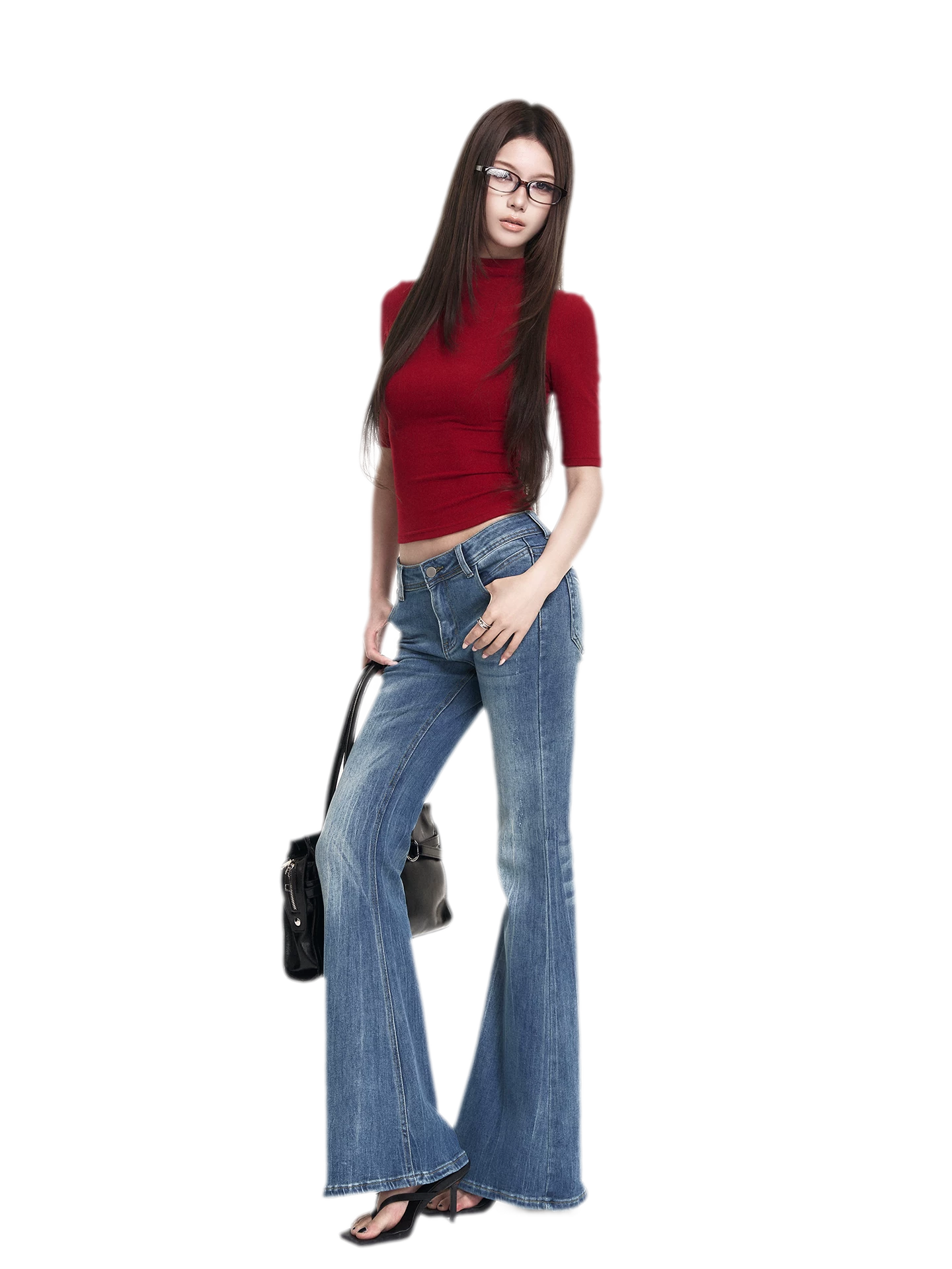 Red Mock Neck Tee