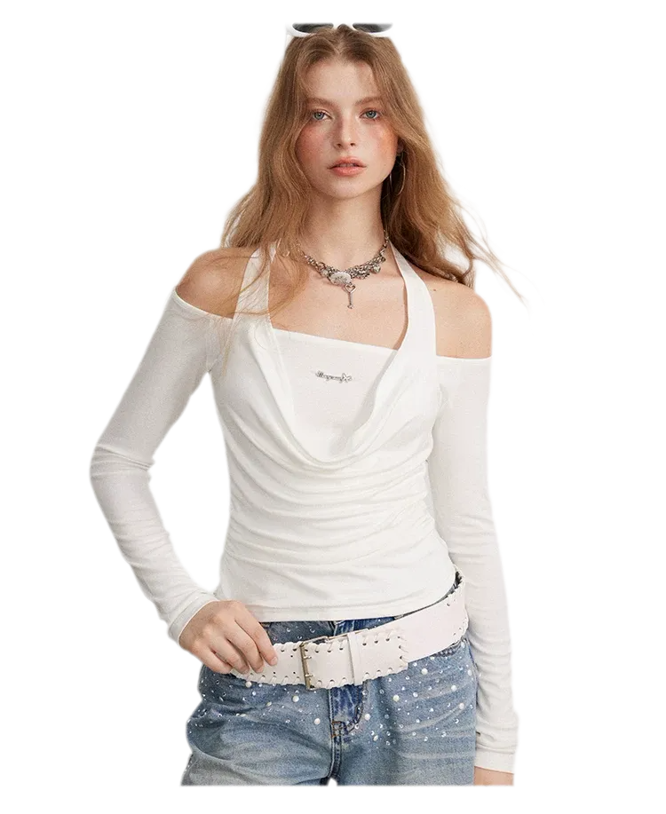 Draped Off-Shoulder Long-Sleeve Top