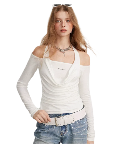 Draped Off-Shoulder Long-Sleeve Top
