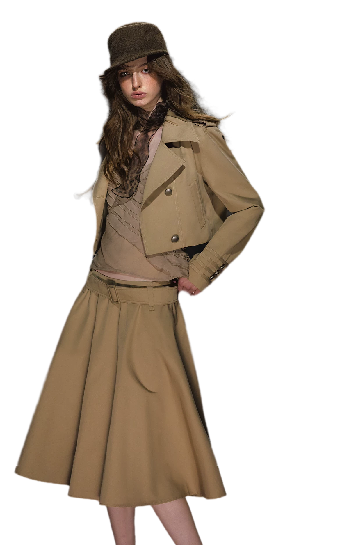 雙排扣腰帶風衣套裝