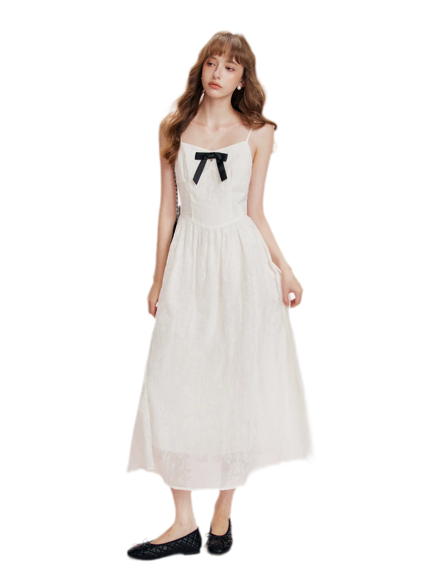 Flocked Bow Contrast Dress