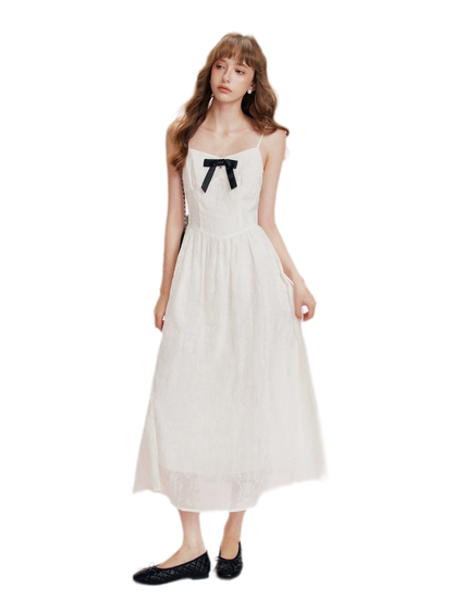 Flocked Bow Contrast Dress