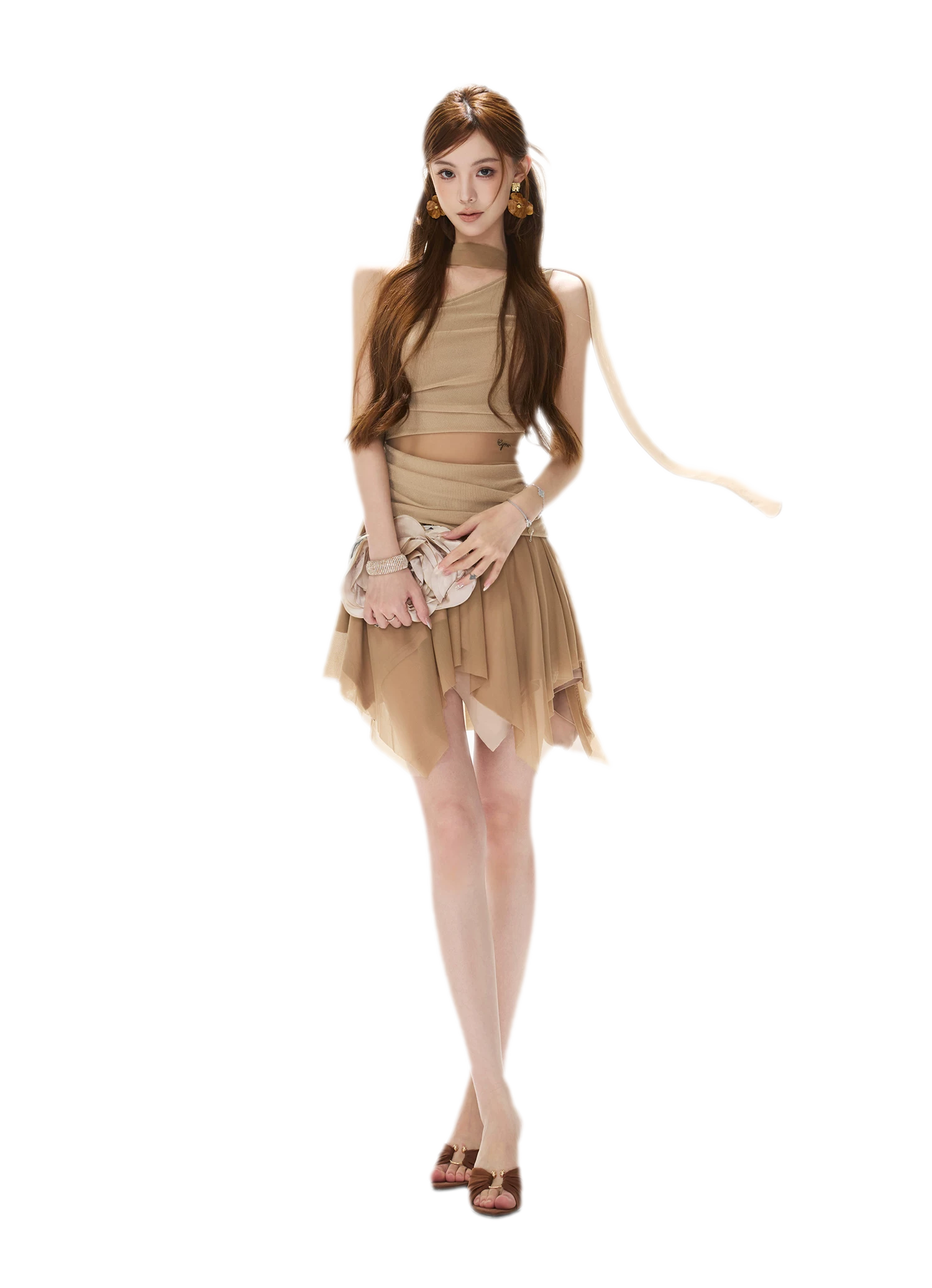 Mesh Drape Mini Dress