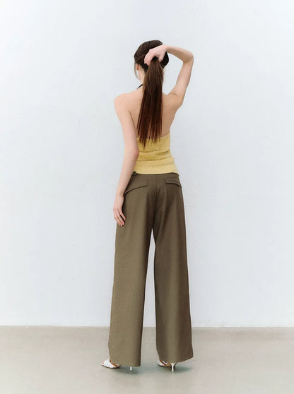 Rhinestone Pleated Waistband Wide-Leg Pants