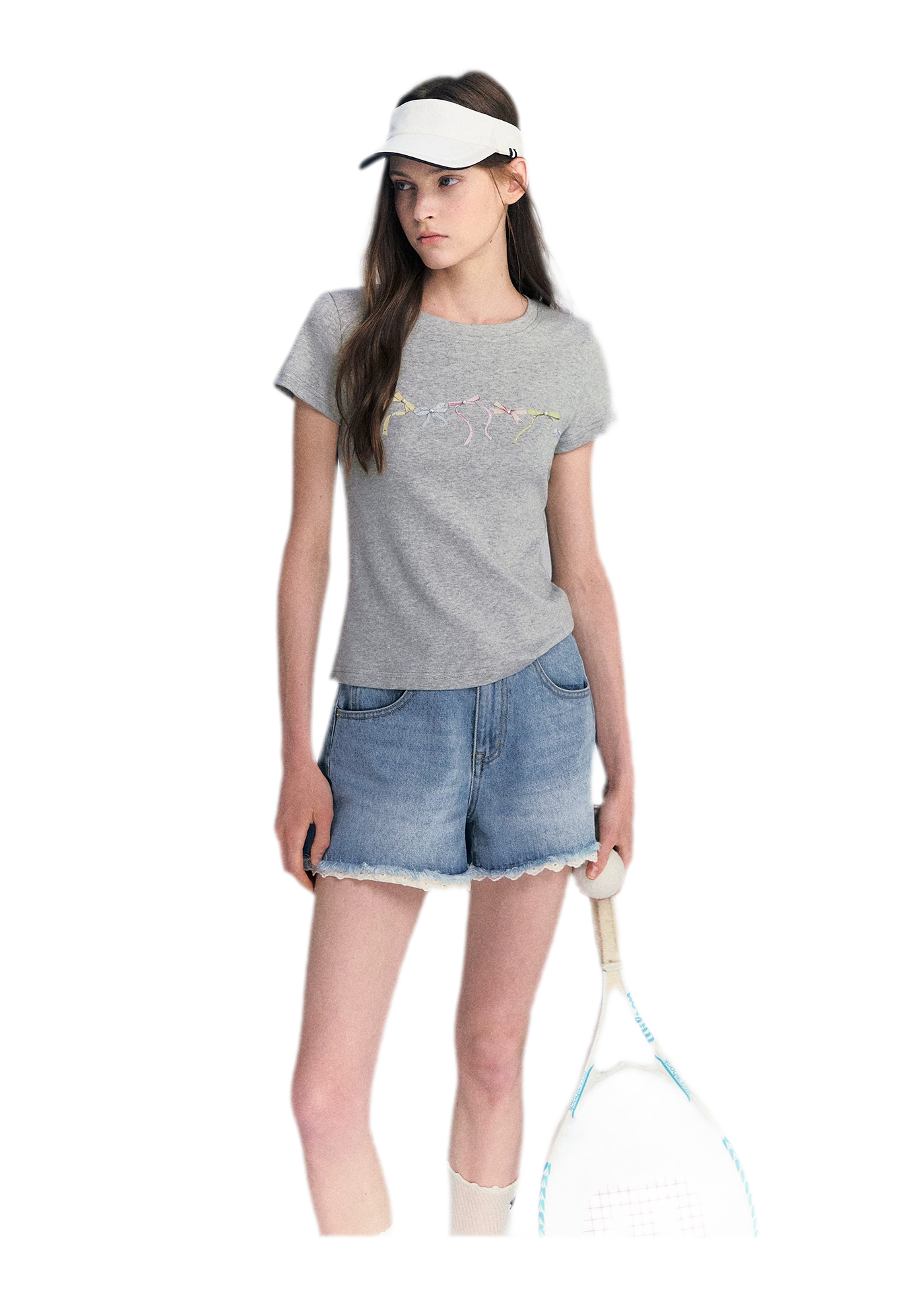 Lace Trim Washed Denim Shorts