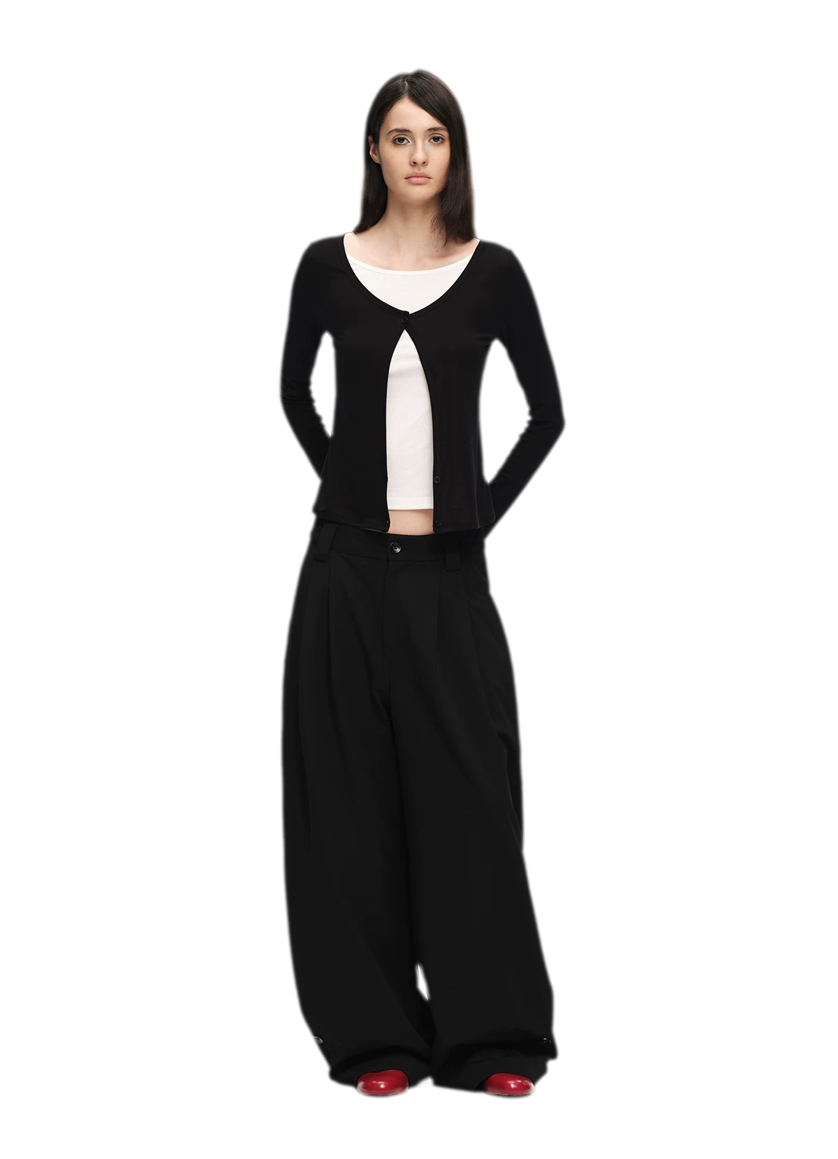 Double Pleat Wide-Leg Suit Pants