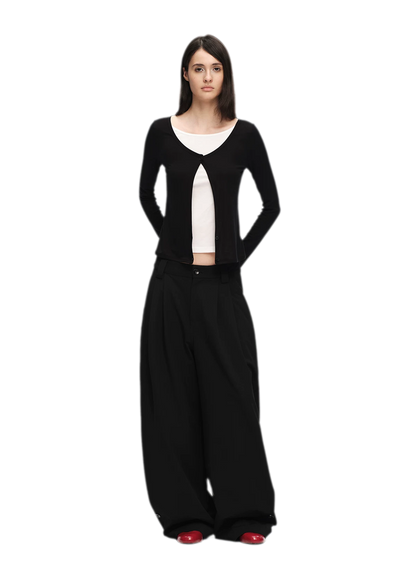 Double Pleat Wide-Leg Suit Pants
