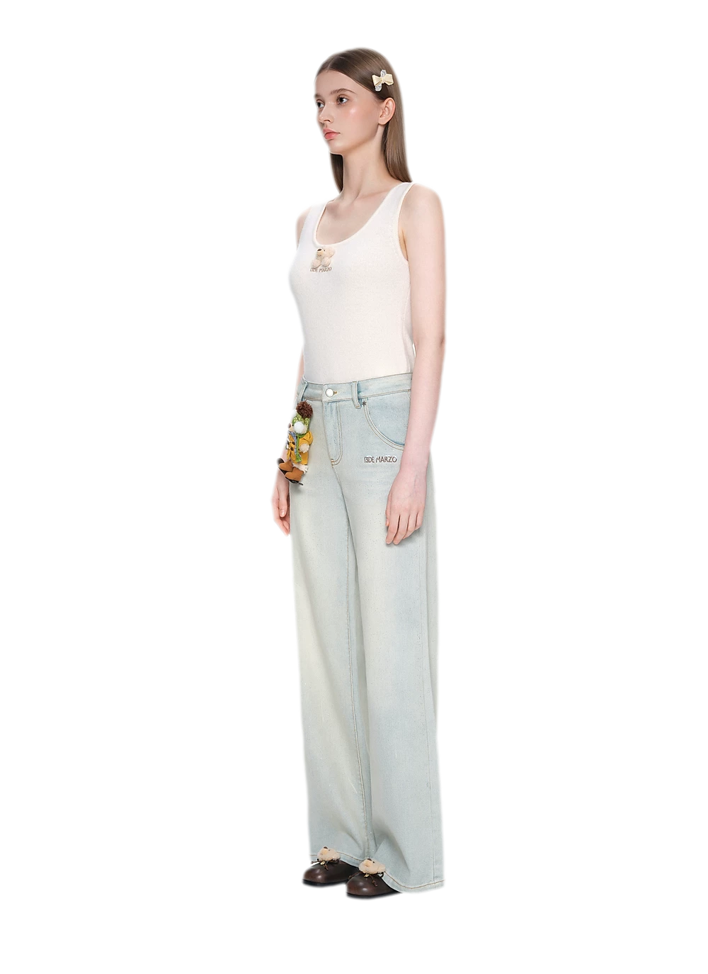 Shimmer Straight-Leg Denim Jeans