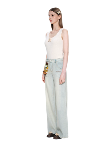 Shimmer Straight-Leg Denim Jeans