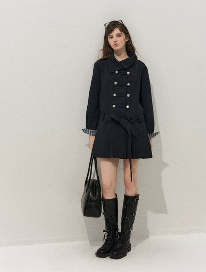 Plaid Cuff Napoleon Trench Dress