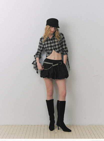 Plaid Cropped Bow Shirt