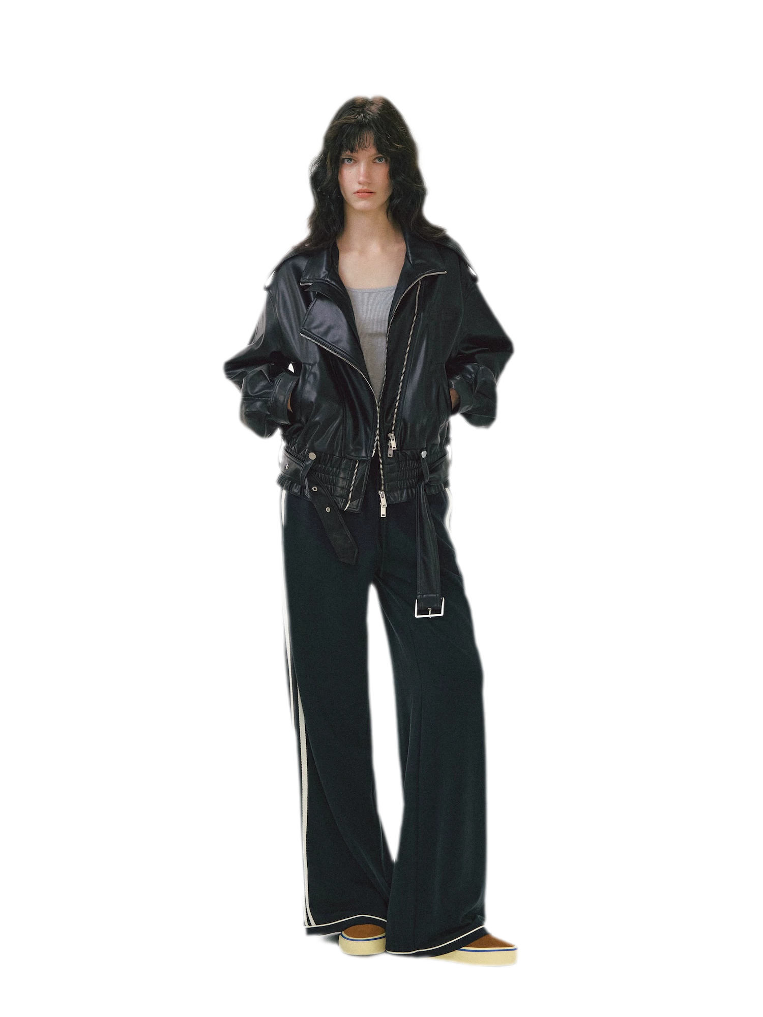 Leather-Look Cropped Motorcycle Jacket