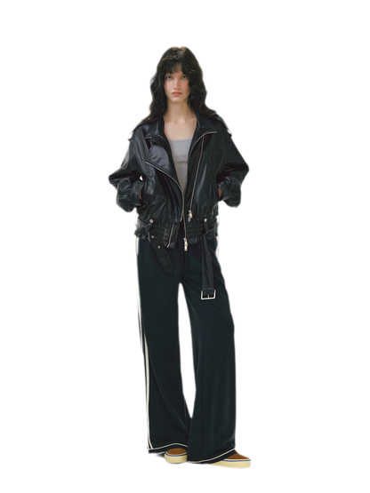 Leather-Look Cropped Motorcycle Jacket