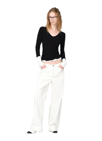 Woll-T-Shirt mit verdrehtem Color-Blocking