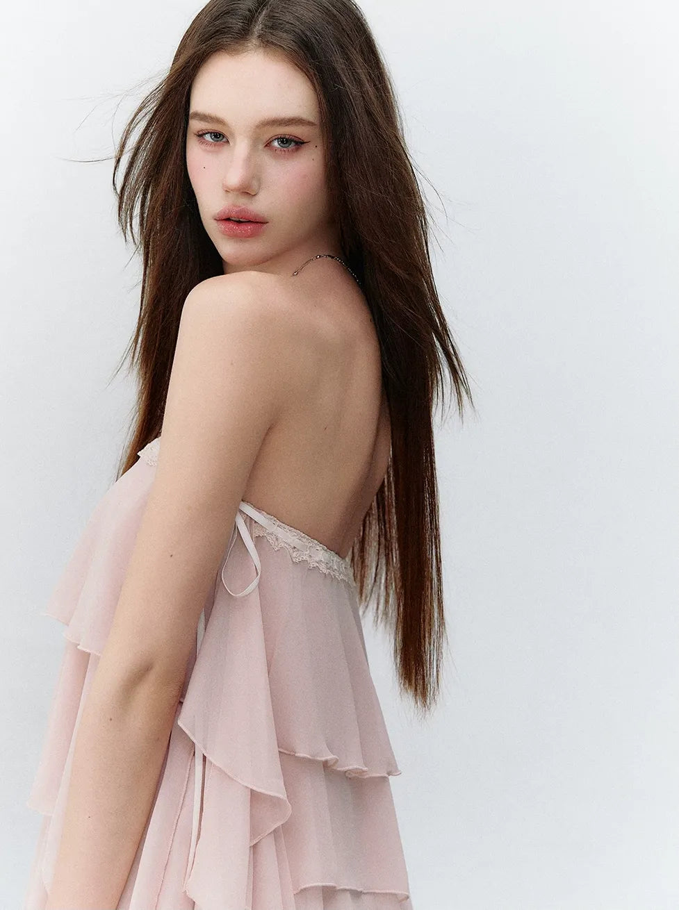 Asymmetric Chiffon Tie-Waist Strapless Skirt