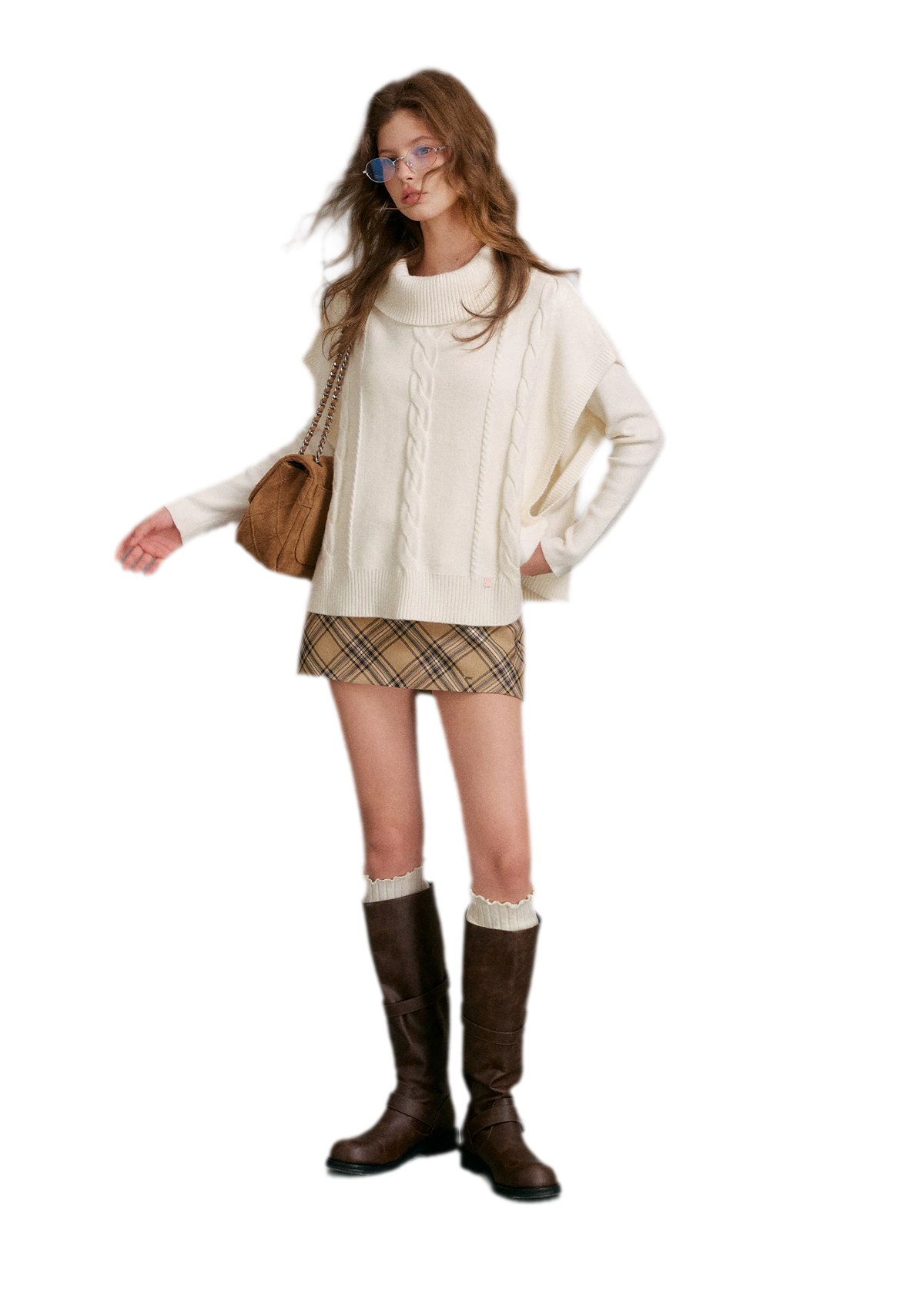 Zweiteiliges Zopfmuster-Cape-Set