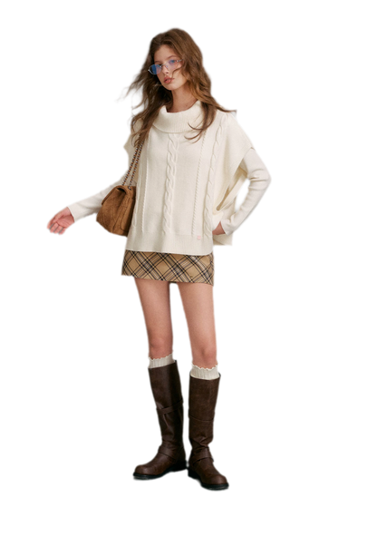 Zweiteiliges Zopfmuster-Cape-Set