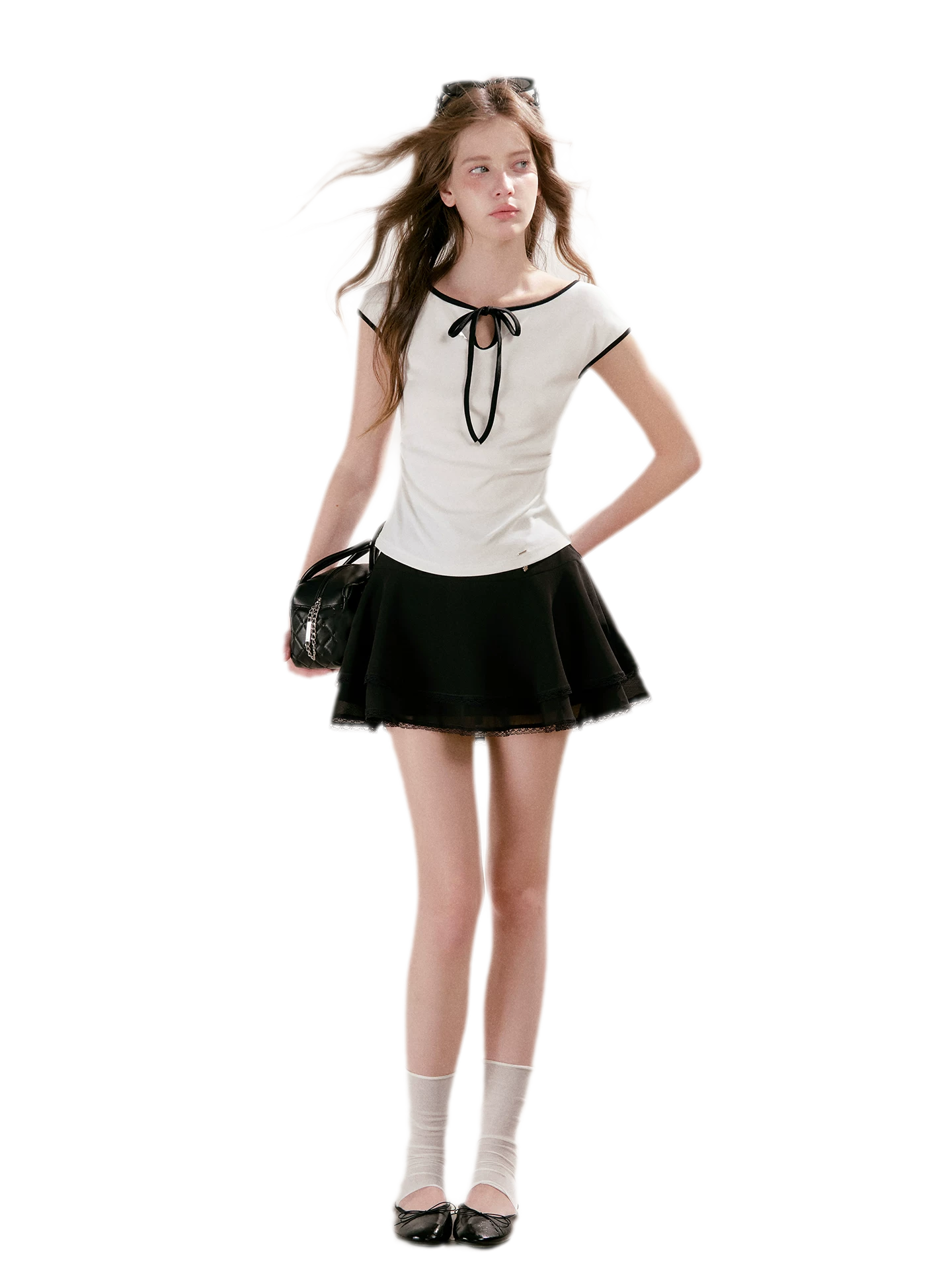 Lace Bow Cutout T-Shirt