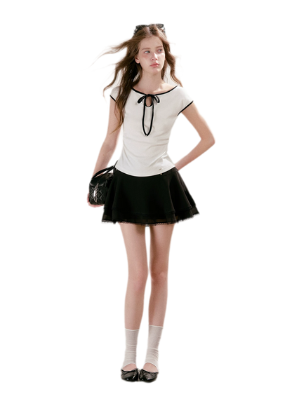 Lace Bow Cutout T-Shirt