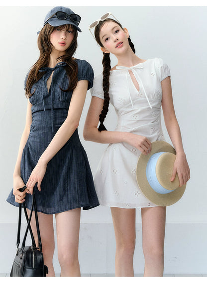 Vintage Embroidered Tie Waist Dress