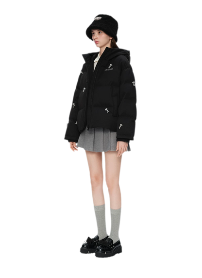 Flocked Bear Hooded Down Jacket