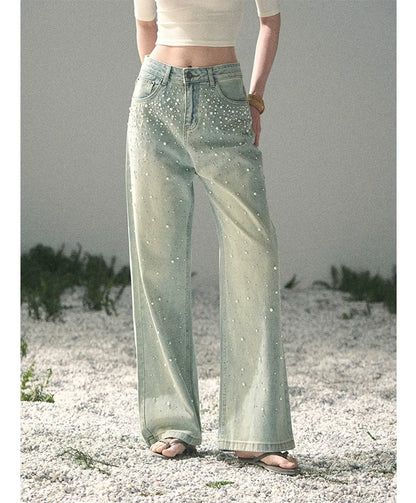 Washed Pearl Wide-Leg Jeans