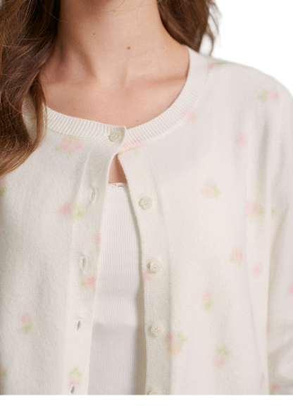 Tencel Wool Rose Print Cardigan