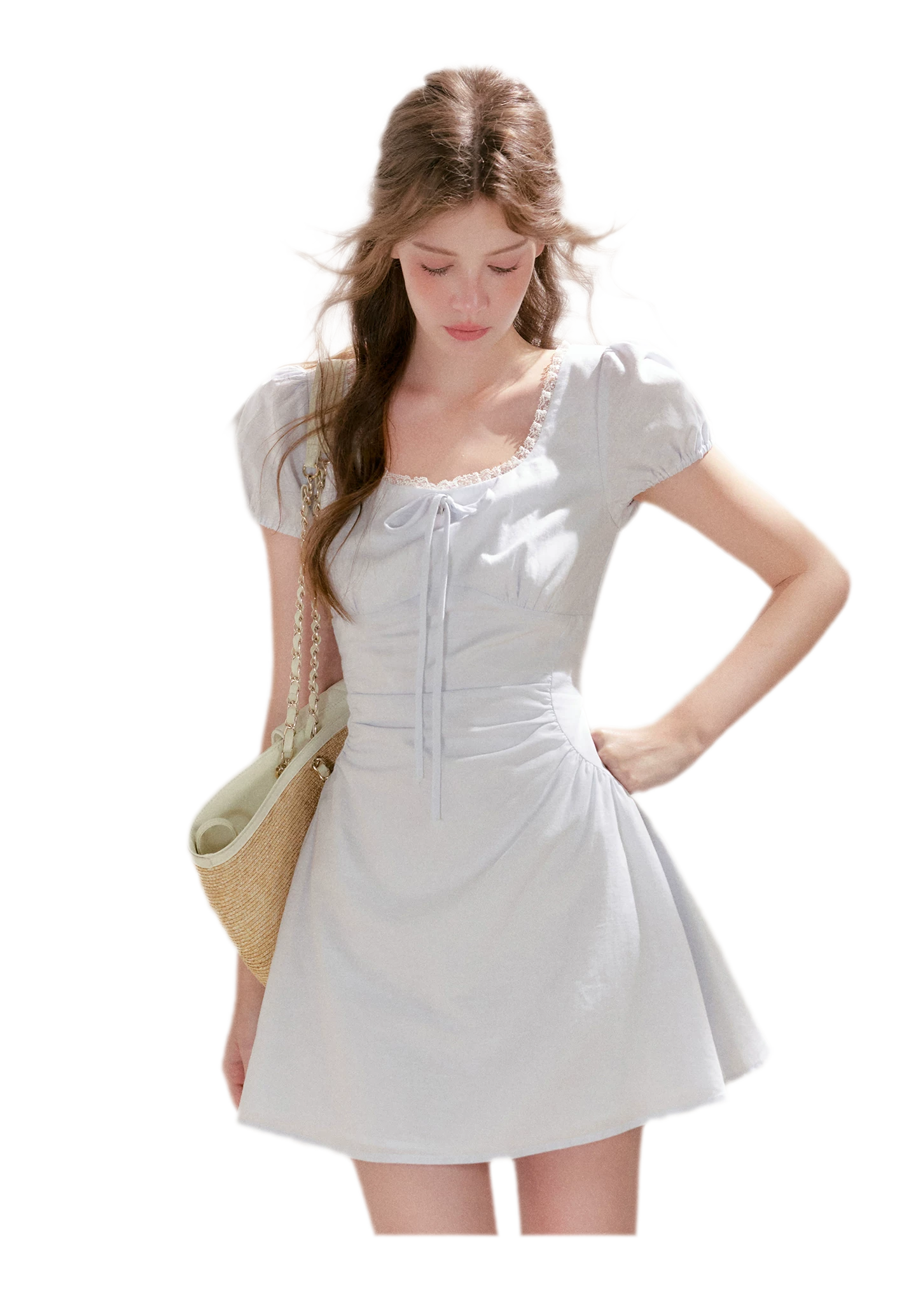 Linen Cotton Puff Sleeve Dress