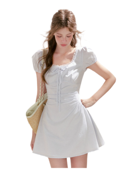 Linen Cotton Puff Sleeve Dress