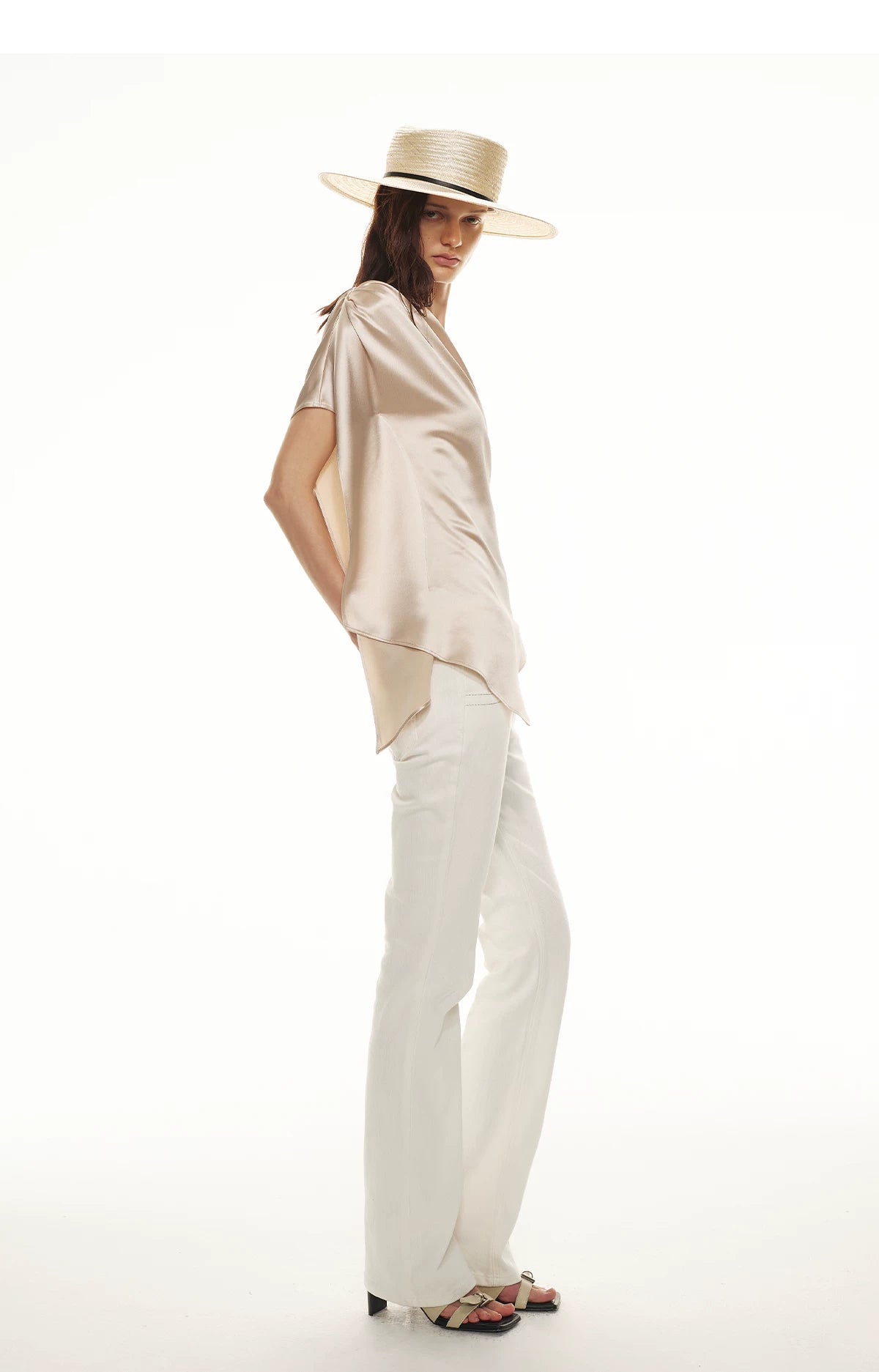 Asymmetric One-Shoulder Waist-Slimming Top in Apricot
