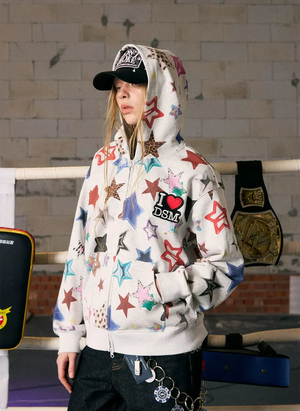 Star Print Loose Fit Hoodie
