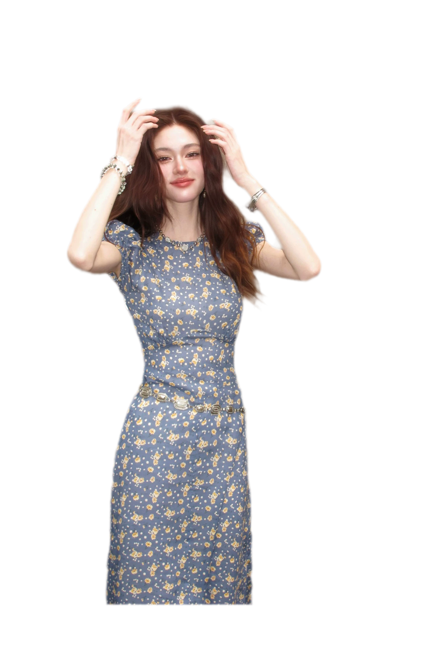 Blue Floral Tencel Dress