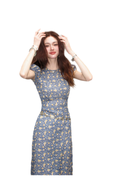 Blue Floral Tencel Dress